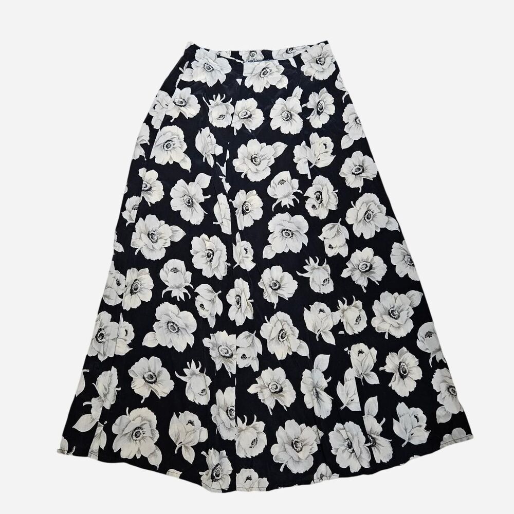90s cottagecore boho white black floral midi maxi skirt